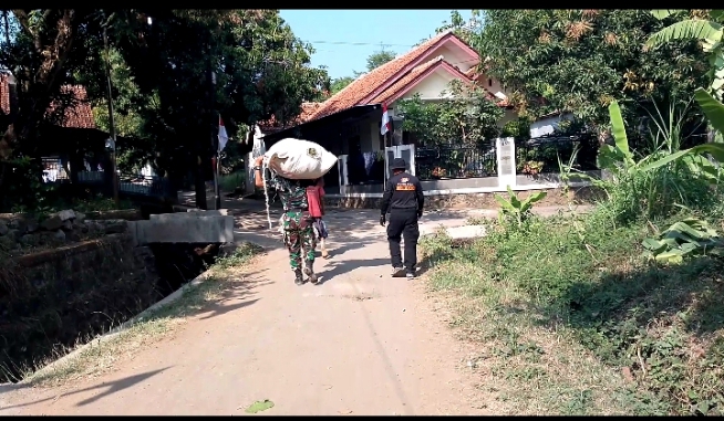 Satgas TMMD Bantu Warga Penerima Rutilahu Cari Rumput untuk Pakan Ternak